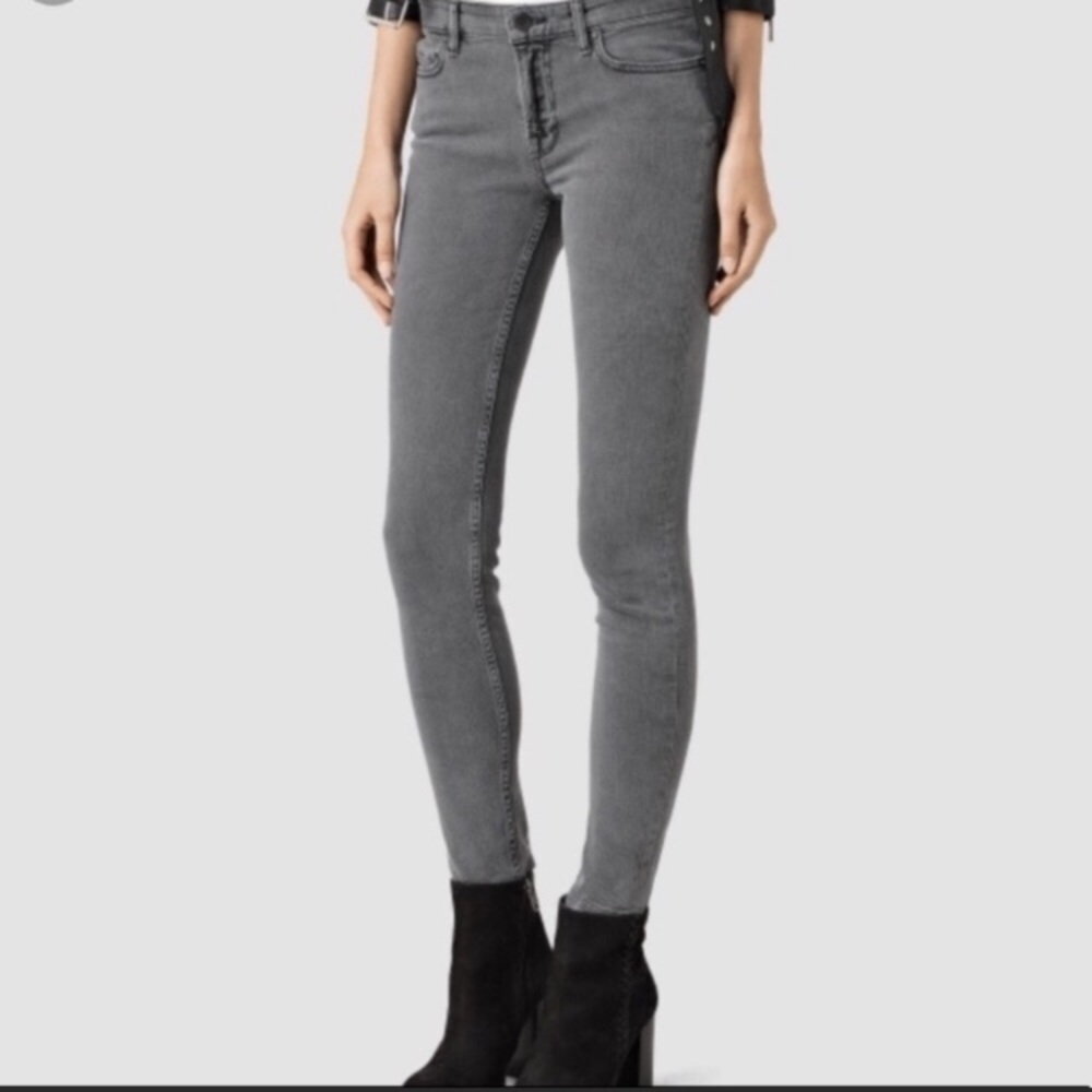 All Saints “Mast” Gray Wash Skinny Jeans